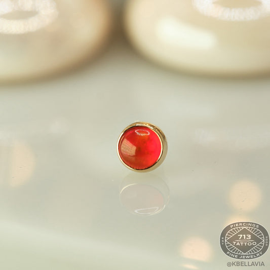 DUSK BODY JEWELRY - BEZEL ORANGE OPAL CABOCHON 4MM - 14KT SOLID GOLD - THREADLESS END