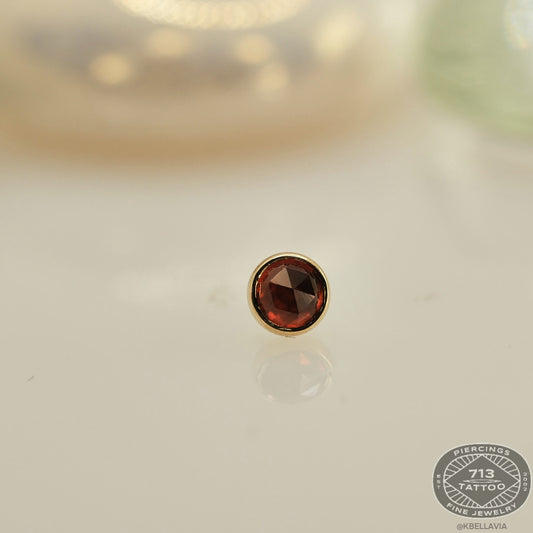 DUSK BODY JEWELRY - BEZEL 3mm REVERSE SET GARNET - 14KT SOLID GOLD - THREADLESS END