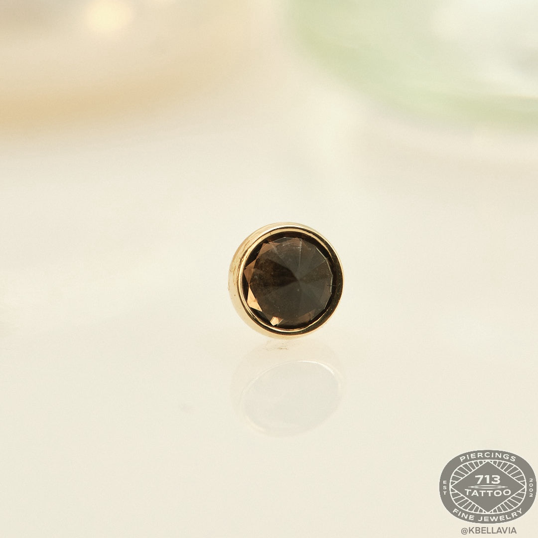 DUSK BODY JEWELRY - BEZEL 3mm REV. SET SMOKY QUARTZ - 14KT SOLID GOLD - THREADLESS END