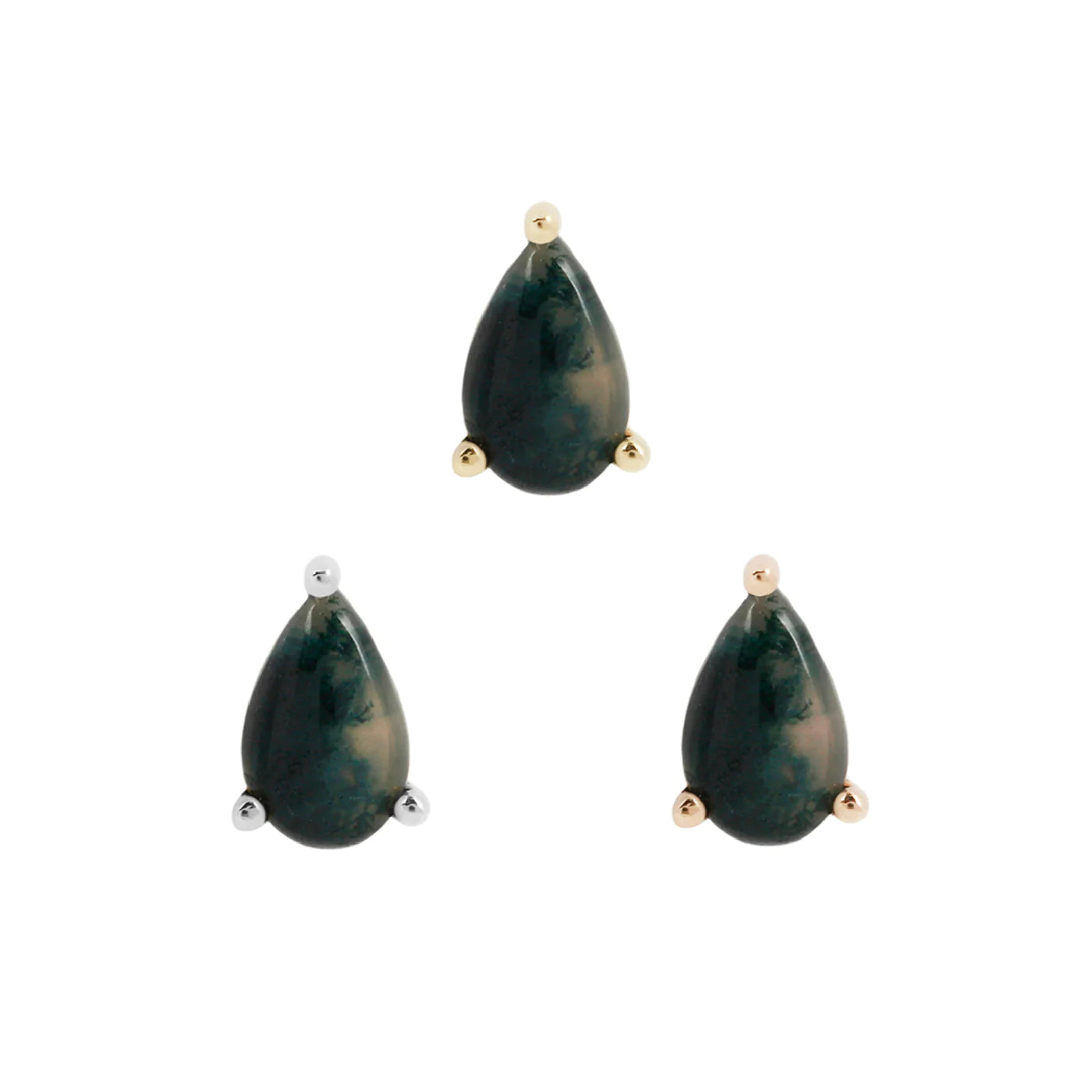 BUDDHA JEWELRY - MOSS AGATE PEAR - 14KT SOLID GOLD - THREADLESS END