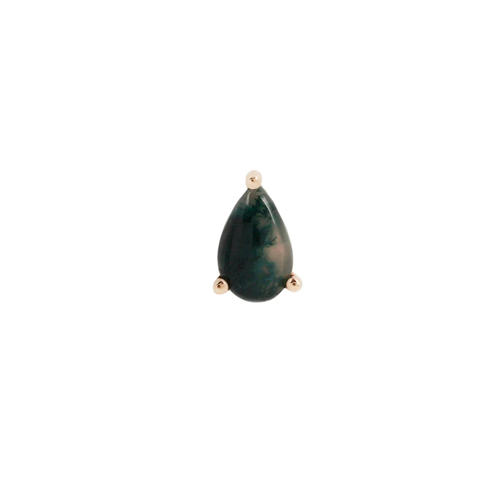 BUDDHA JEWELRY - MOSS AGATE PEAR - 14KT SOLID GOLD - THREADLESS END