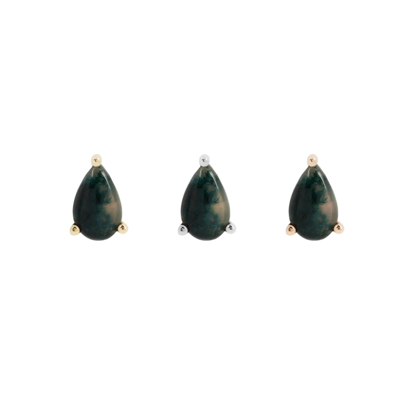 BUDDHA JEWELRY - MOSS AGATE PEAR - 14KT SOLID GOLD - THREADLESS END