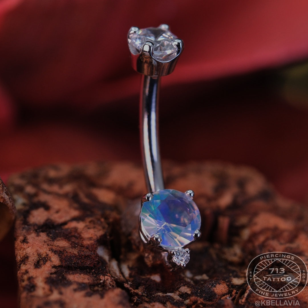 BVLA - ROUND NAVEL CURVE WITH SINGLE ACCENT - 14KT SOLID GOLD - CURVED BARBELL