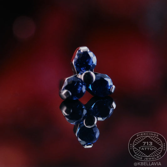 NeoMetal - TRINITY - SAPPHIRE CZ - Titanium - Gem 1.5mm, or 2mm - THREADLESS END
