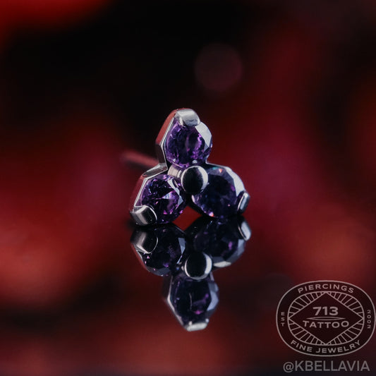 NeoMetal - TRINITY - FANCY PURPLE CZ - Titanium - Gem 1.5mm, or 2mm - THREADLESS END