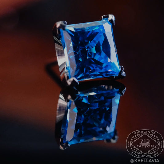 NEOMETAL - PRINCESS CUT PRONG SET GEM - ARTIC BLUE - TITANIUM - THREADLESS END