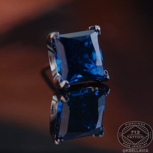 NEOMETAL - PRINCESS CUT PRONG SET GEM - SAPPHIRE - TITANIUM - THREADLESS END