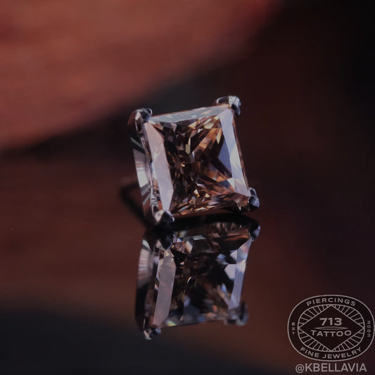 NEOMETAL - PRINCESS CUT PRONG SET GEM - CHAMPAGNE CZ - TITANIUM - THREADLESS END