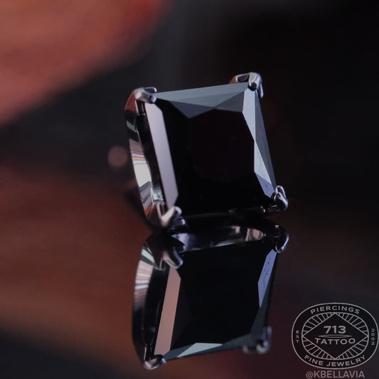 NEOMETAL - PRINCESS CUT PRONG SET GEM - BLACK CZ - TITANIUM - THREADLESS END
