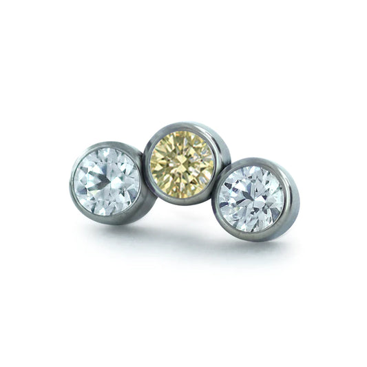 NEOMETAL - New Year's Bezel Set Petite Cluster - All three gems 1.5mm - TITANIUM - THREADLESS END