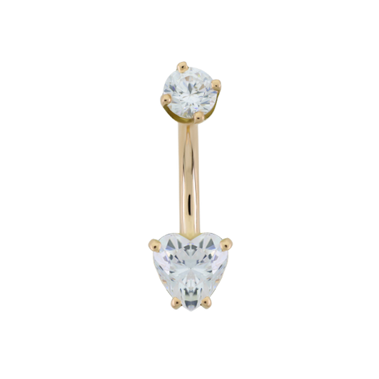 LEROI - HEART NAVEL CURVE - 14G 3/8" - 14KT SOLID GOLD - CURVED BARBELL