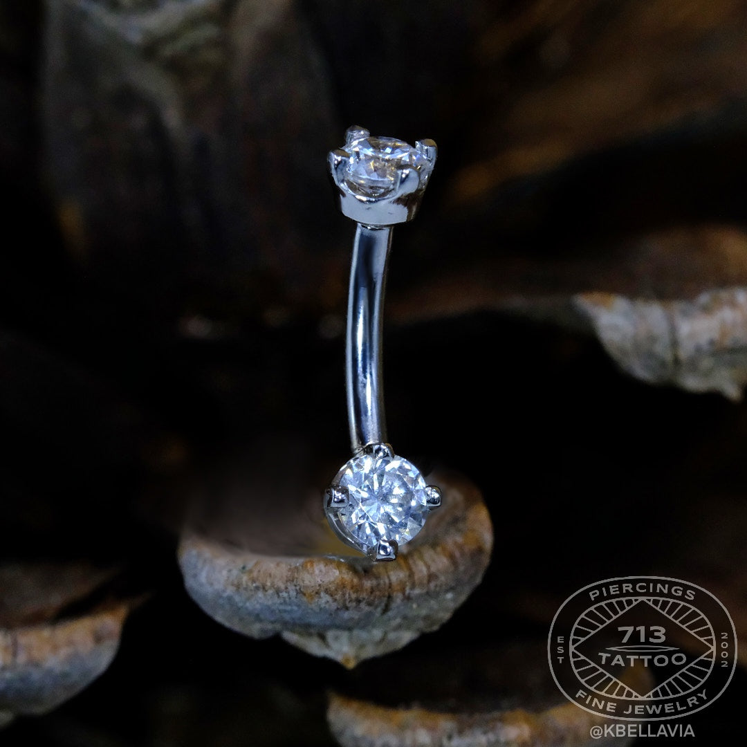 KIWI DIAMOND - PRONG SET (3MM X 3MM) 16g CURVED BARBELL - 14KT OR 18KT SOLID GOLD - THREADED