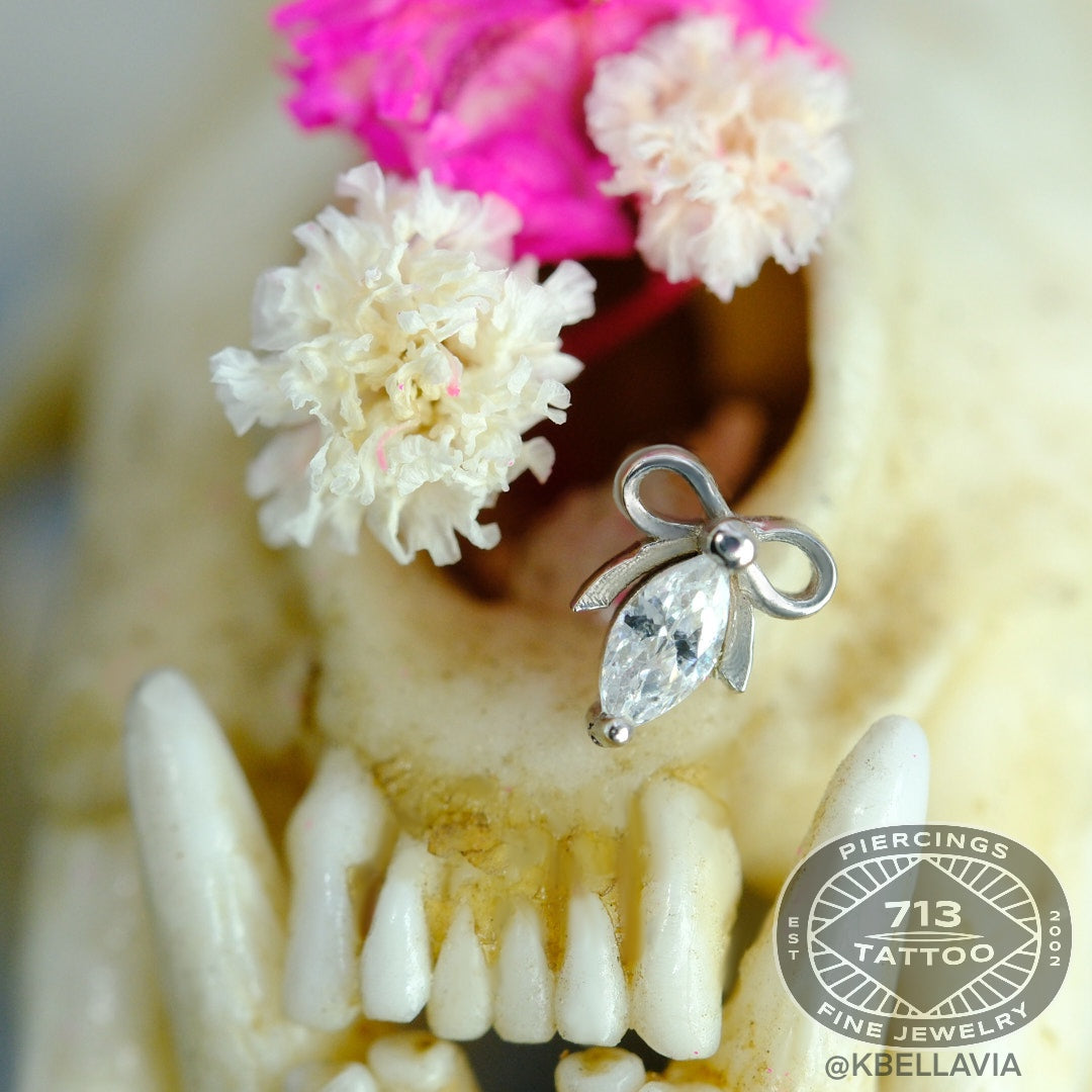 KIWI DIAMOND - MARQUISE BOW - 14KT SOLID GOLD - THREADLESS END