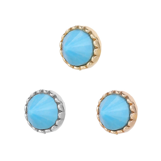 BUDDHA JEWELRY - ROUND BEZEL REVERSE SET - TURQUOISE - 14KT SOLID GOLD - THREADLESS END