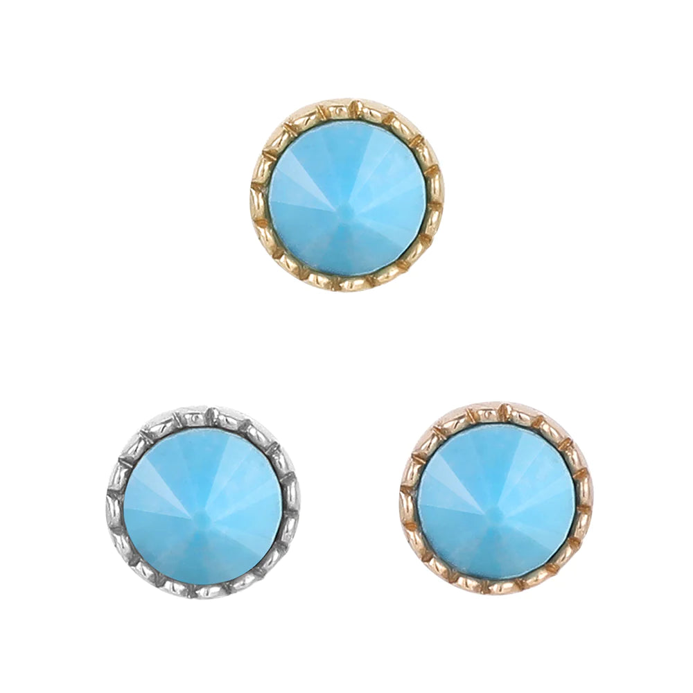 BUDDHA JEWELRY - ROUND BEZEL REVERSE SET - TURQUOISE - 14KT SOLID GOLD - THREADLESS END