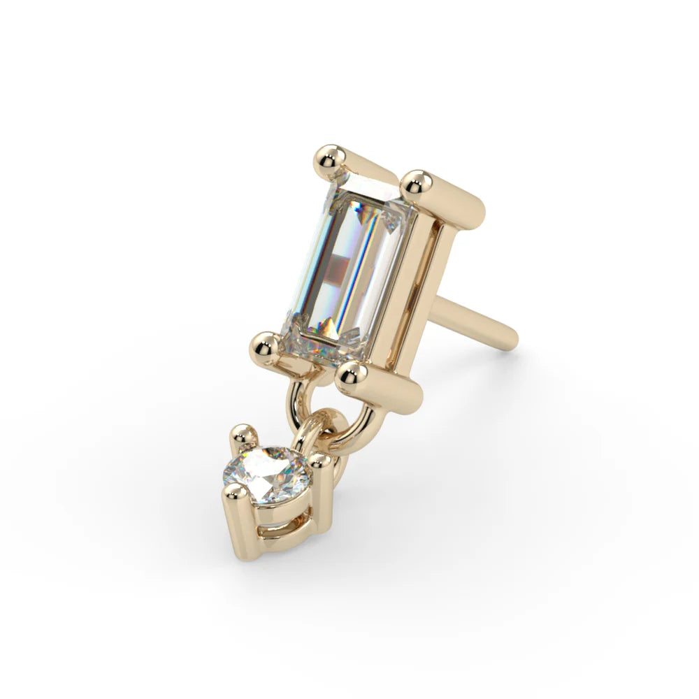 KIWI DIAMOND - PRONG-SET BAGUETTE DANGLE (4mm x 1mm) - 14KT SOLID GOLD - THREADLESS END