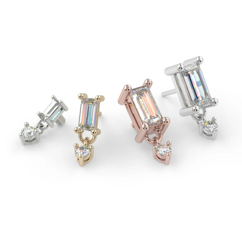 KIWI DIAMOND - PRONG-SET BAGUETTE DANGLE (4mm x 1mm) - 14KT SOLID GOLD - THREADLESS END