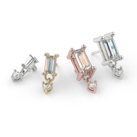 KIWI DIAMOND - PRONG-SET BAGUETTE DANGLE (4mm x 1mm) - 14KT SOLID GOLD - THREADLESS END