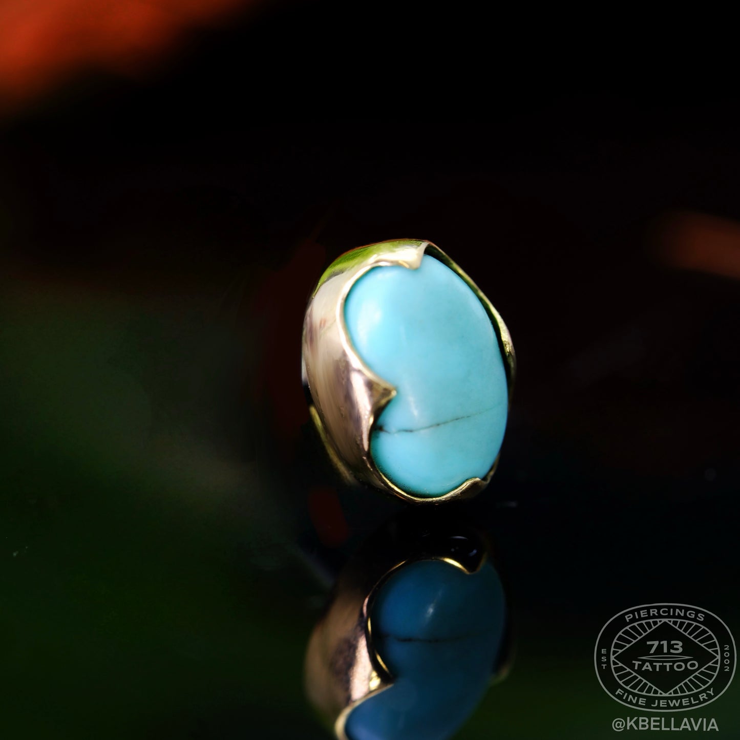 DIABLO ORGANICS - PRONG SET OVAL TURQUOISE CABOCHON - 18kt SOLID GOLD - THREADLESS END