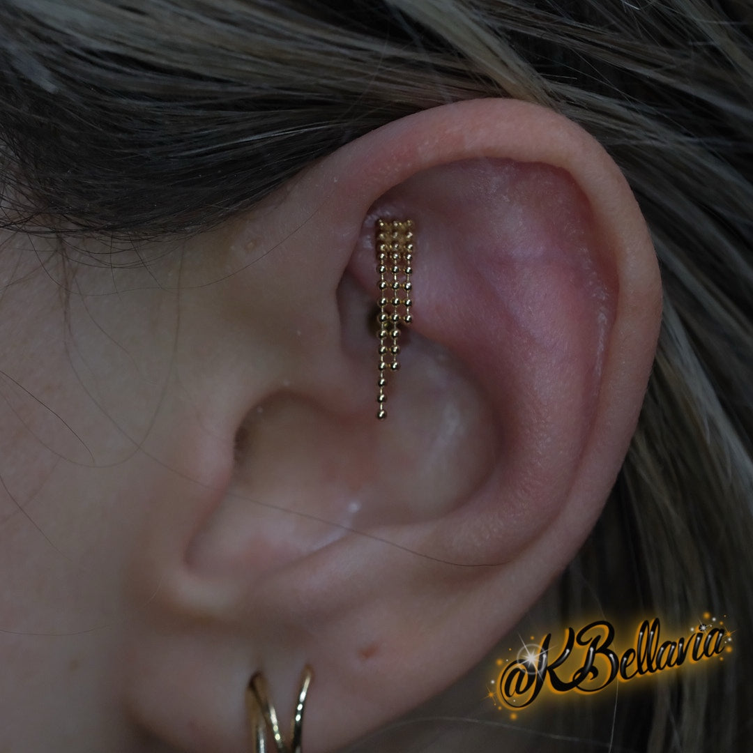 QUETZALLI JEWELRY - TRIPLE BELLA KITE - 14KT SOLID GOLD - THREADLESS END