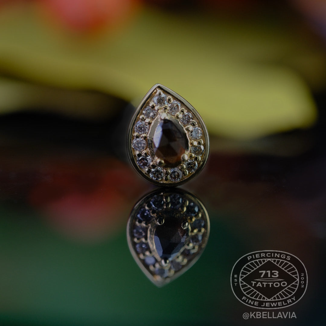 BVLA - TINY PEAR HALO - 14KT SOLID GOLD - THREADED END