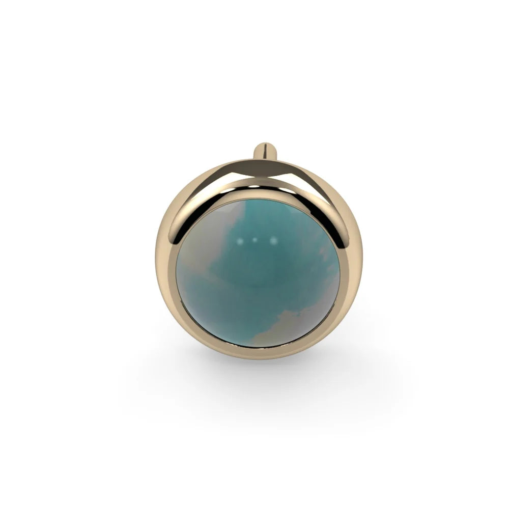 KIWI DIAMOND - CABOCHON BEZEL END (14G 2.5MM) - 14KT SOLID GOLD - THREADED END