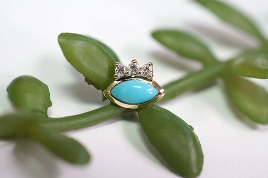 MODERN MOOD - LEIA WITH BEZEL SET MARQUISE TURQUOISE - 14KT SOLID GOLD - THREADLESS END