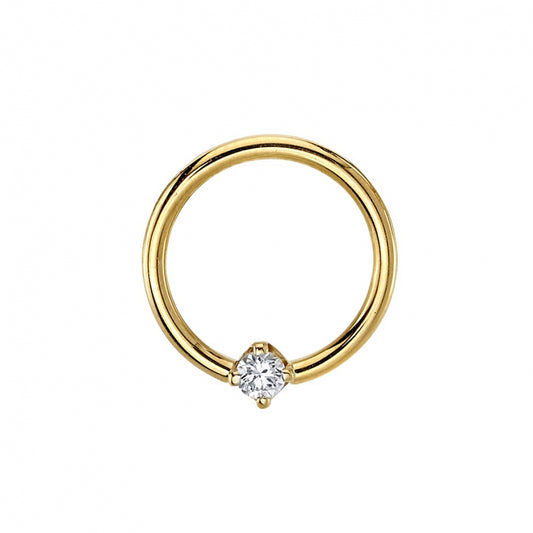 BVLA - ROUND PRONG RING - 16G 3/8" - 3MM GEM - 14KT SOLID GOLD - FIXED BEAD RING