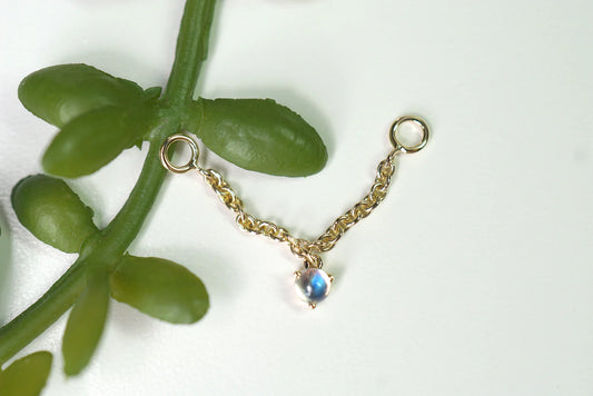 MODERN MOOD - CHAIN WITH DRIPPING CABOCHON GEMSTONE (1 GEM) - 14KT SOLID GOLD - CHAIN