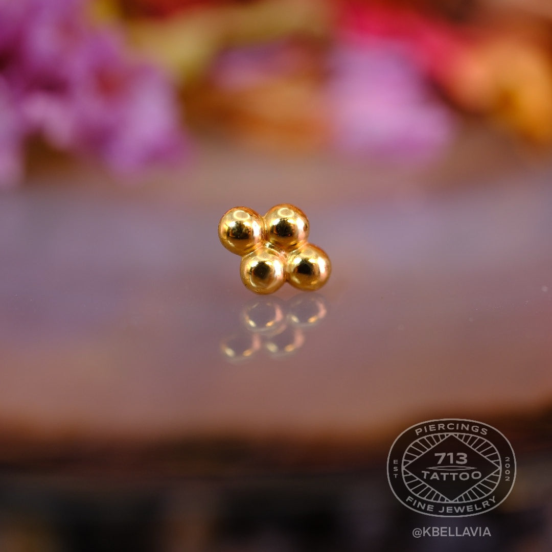ANATOMETAL - QUAD BEAD CLUSTER 2MM - 18KT SOLID GOLD - THREADLESS END