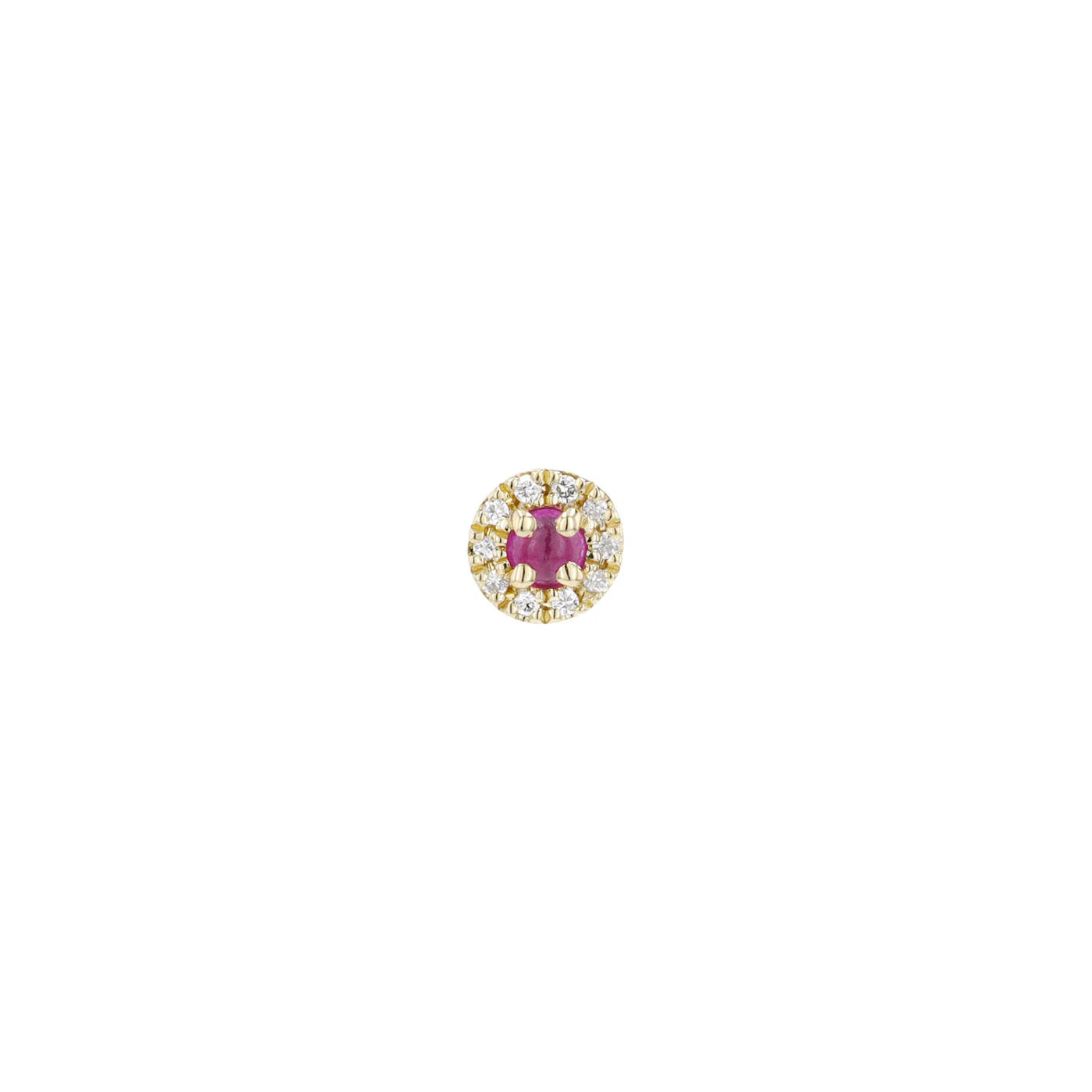 MODERN MOOD - DIAMOND HALO - RUBY 3mm ROUND CABOCHON - 14KT SOLID GOLD - THREADLESS END