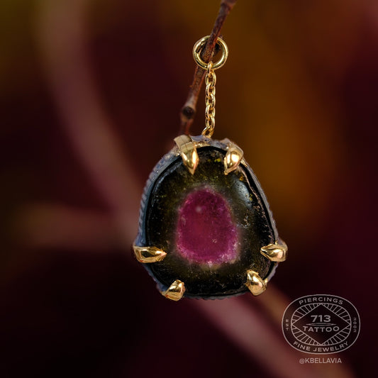DIABLO ORGANICS - WATERMELON TOURMALINE- PINK CENTER - 18k SOLID GOLD - CHARM