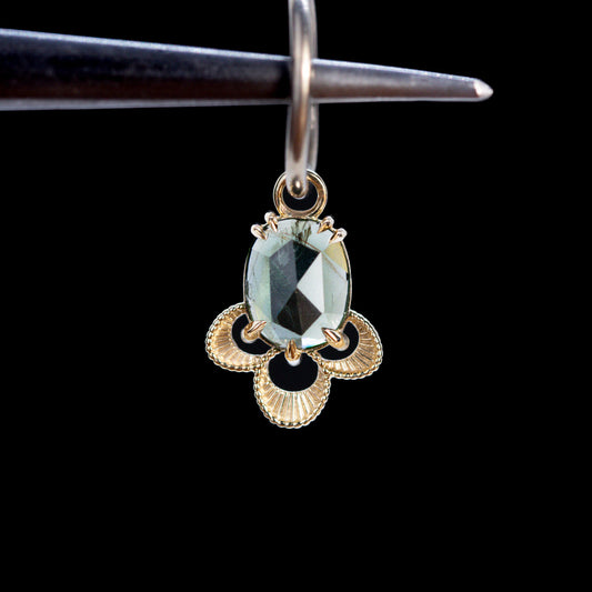 METTLE & SILVER - THE VIOLET CHARM COLLECTION - ROSE CUT OVAL BLUE/GREEN SAPPHIRE - 14KT YELLOW GOLD - CHARM