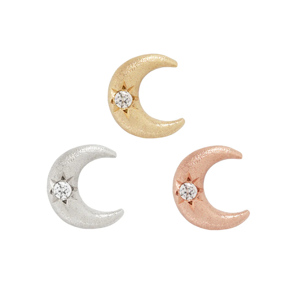 BUDDHA JEWELRY - MOONSHINE - CZ - SATIN FINISH - 14KT SOLID GOLD - THREADLESS END