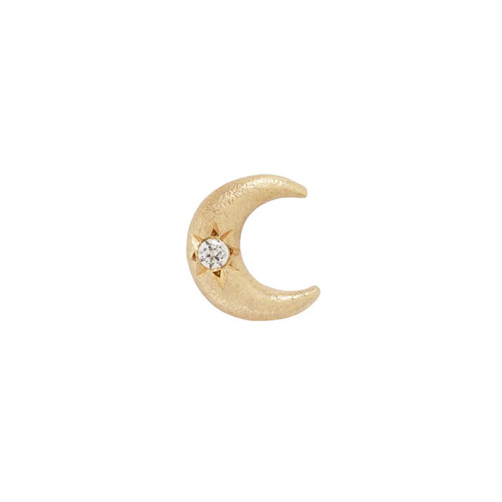 BUDDHA JEWELRY - MOONSHINE - CZ - SATIN FINISH - 14KT SOLID GOLD - THREADLESS END