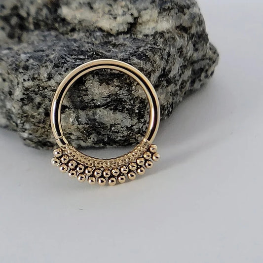 DUSK BODY JEWELRY - BETA 2 BEAD ROW - WITH ACCENT HAMMERING - 14KT SOLID GOLD - SEAM RING