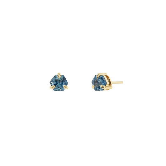 MODERN MOOD - MONTANA SAPPHIRE FACETED HEXAGON 3 CLAW PRONG SOLITAIRE - 14KT SOLID GOLD - THREADLESS END