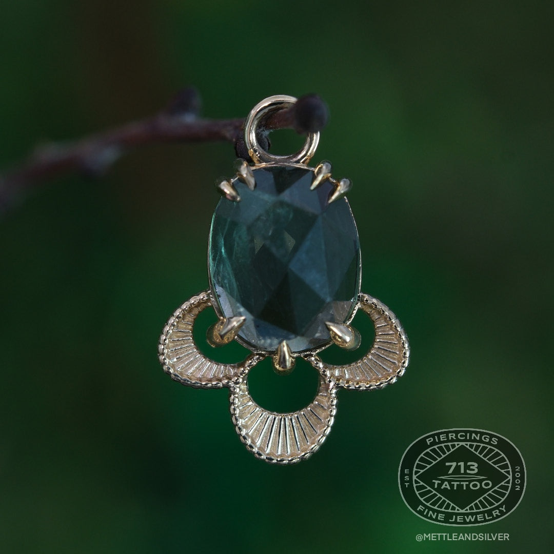 METTLE & SILVER - THE VIOLET CHARM COLLECTION - ROSE CUT OVAL BLUE/GREEN SAPPHIRE - 14KT YELLOW GOLD - CHARM