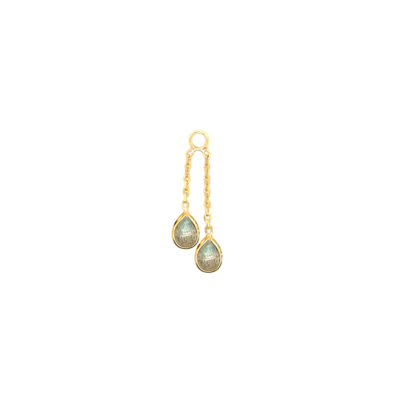 MODERN MOOD - DOUBLE PEAR CABOCHON BEZEL CHARM + CHAIN - 14KT SOLID YELLOW GOLD