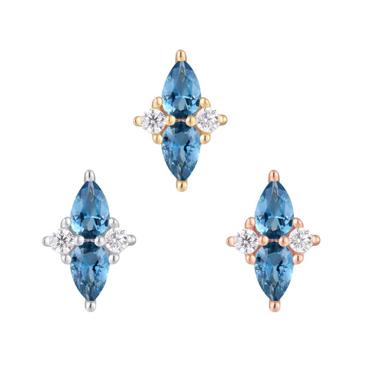 BUDDHA JEWELRY - ETHEREAL - LONDON BLUE TOPAZ + CZ - 14KT SOLID GOLD - THREADLESS END