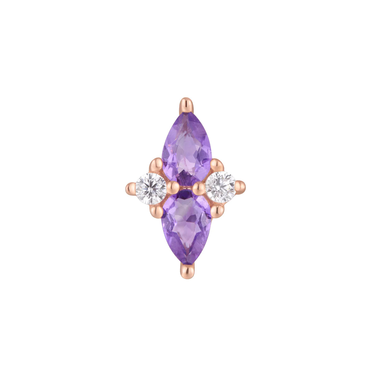 BUDDHA JEWELRY - ETHEREAL - AMETHYST + CZ - 14KT SOLID GOLD - THREADLESS END
