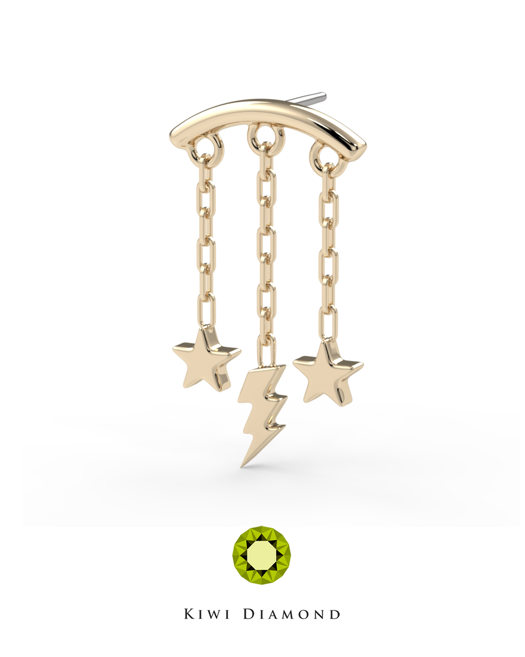 KIWI DIAMOND - TEMPEST HIDDEN HELIX - 14KT SOLID GOLD - THREADLESS END