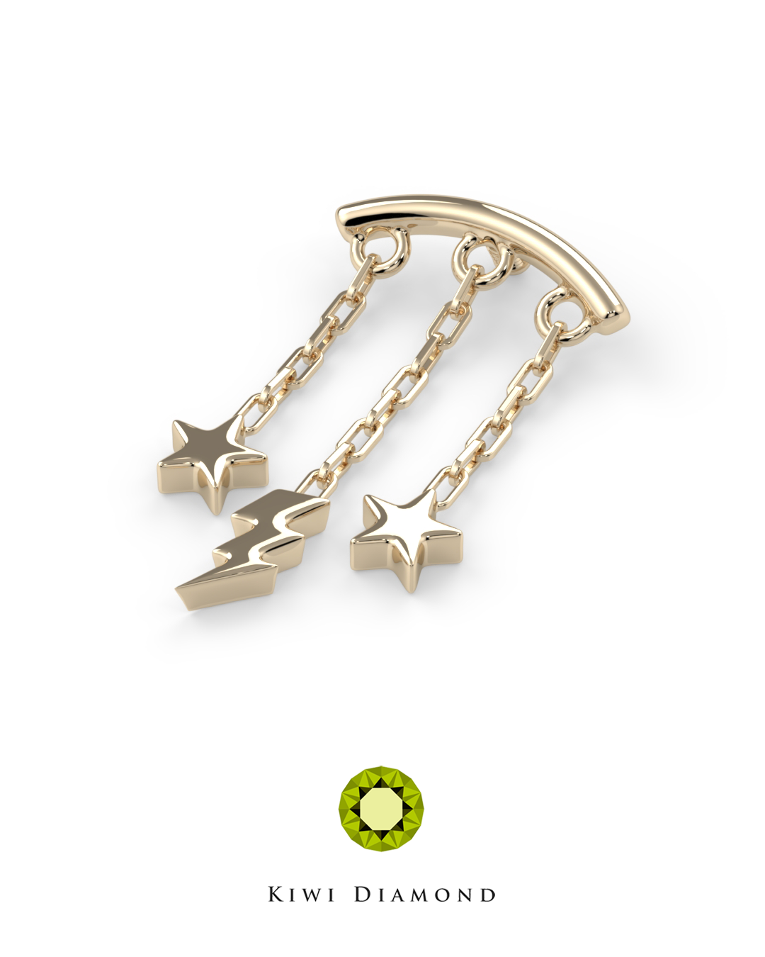 KIWI DIAMOND - TEMPEST HIDDEN HELIX - 14KT SOLID GOLD - THREADLESS END