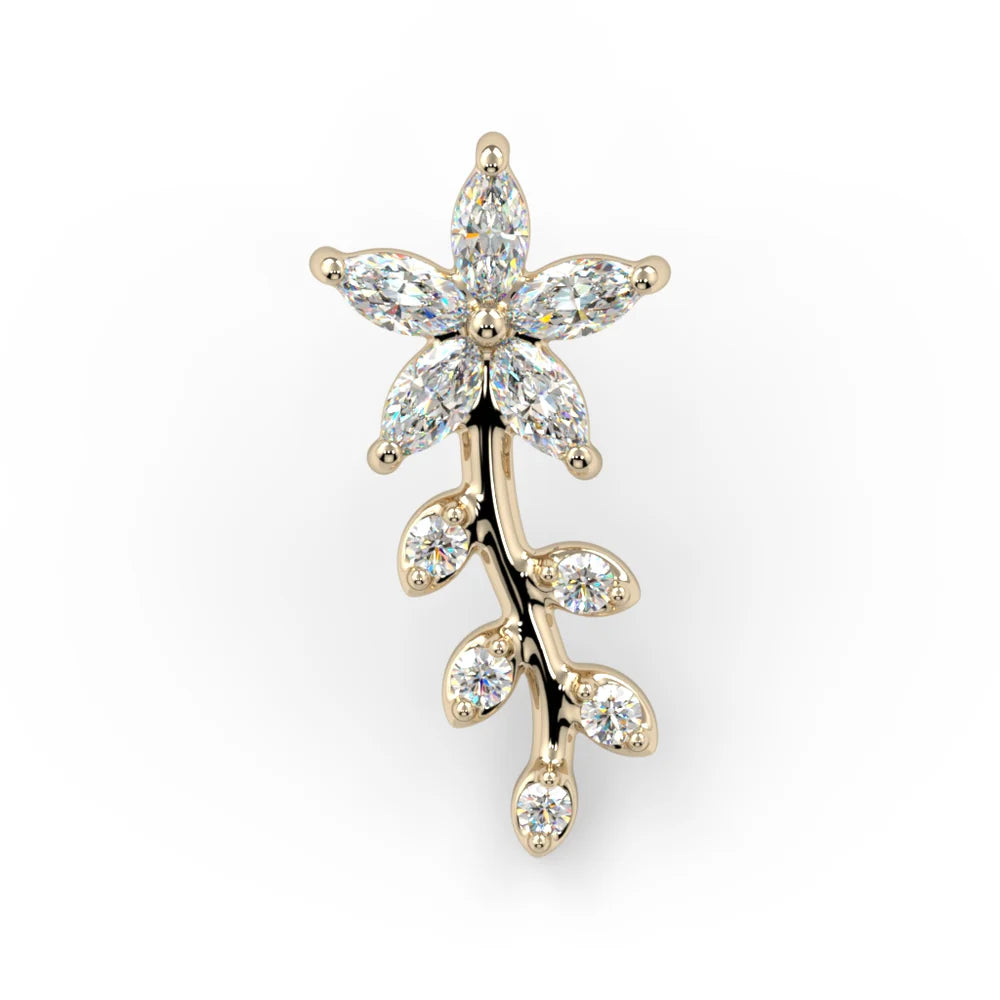 KIWI DIAMOND - FLEUR DE MARQUISE - 14KT SOLID GOLD - THREADED END
