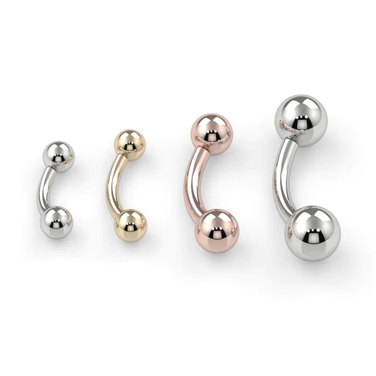 KIWI DIAMOND - MICRO CURVED BARBELL 16G (Multiple lengths) - 14KT SOLID GOLD - CURVED BARBELL
