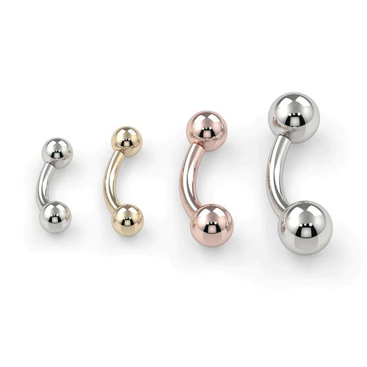 KIWI DIAMOND - MICRO CURVED BARBELL 14G (Multiple lengths) - 14KT SOLID GOLD