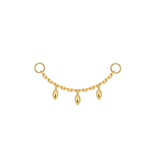 MODERN MOOD - CHAIN WITH 3 DRIPPING MARQUISE GOLD BEADS - 14KT SOLID GOLD - CHAIN