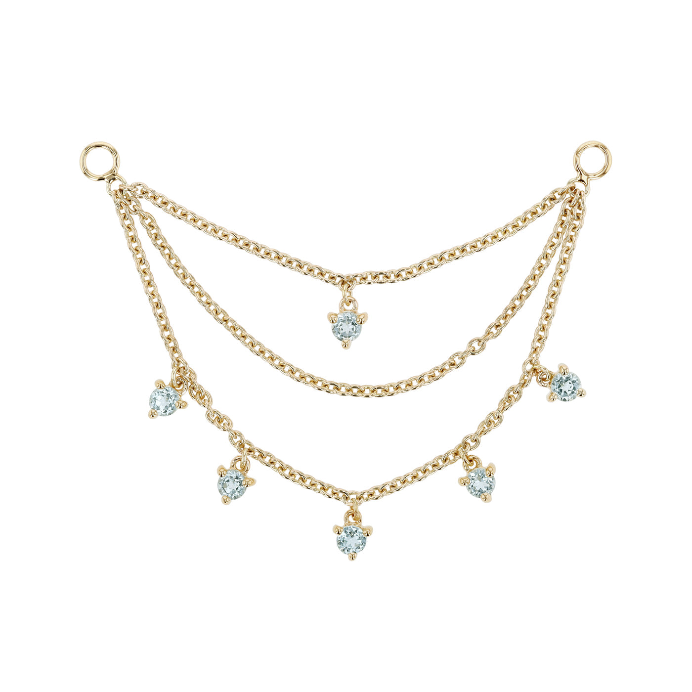 MODERN MOOD - TRIPLE CHAIN WITH DRIPPING GEMSTONES - 14KT SOLID GOLD - CHAIN