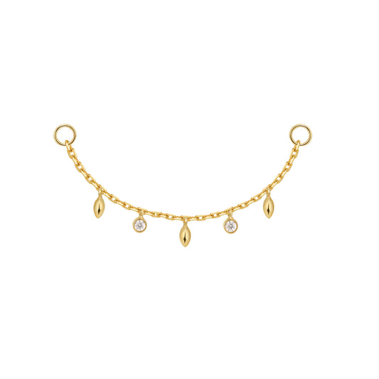 MODERN MOOD - CHAIN WITH 6 DRIPPING BEZEL DIAMONDS AND MARQUISE GOLD BEADS - 14KT SOLID GOLD - CHAIN