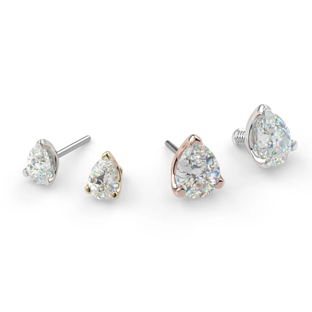 KIWI DIAMOND - LOW-PROFILE PEAR PRONG (3X2MM) - 14KT SOLID GOLD - THREADLESS END